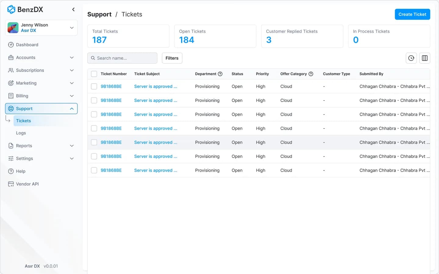 Support tickets
