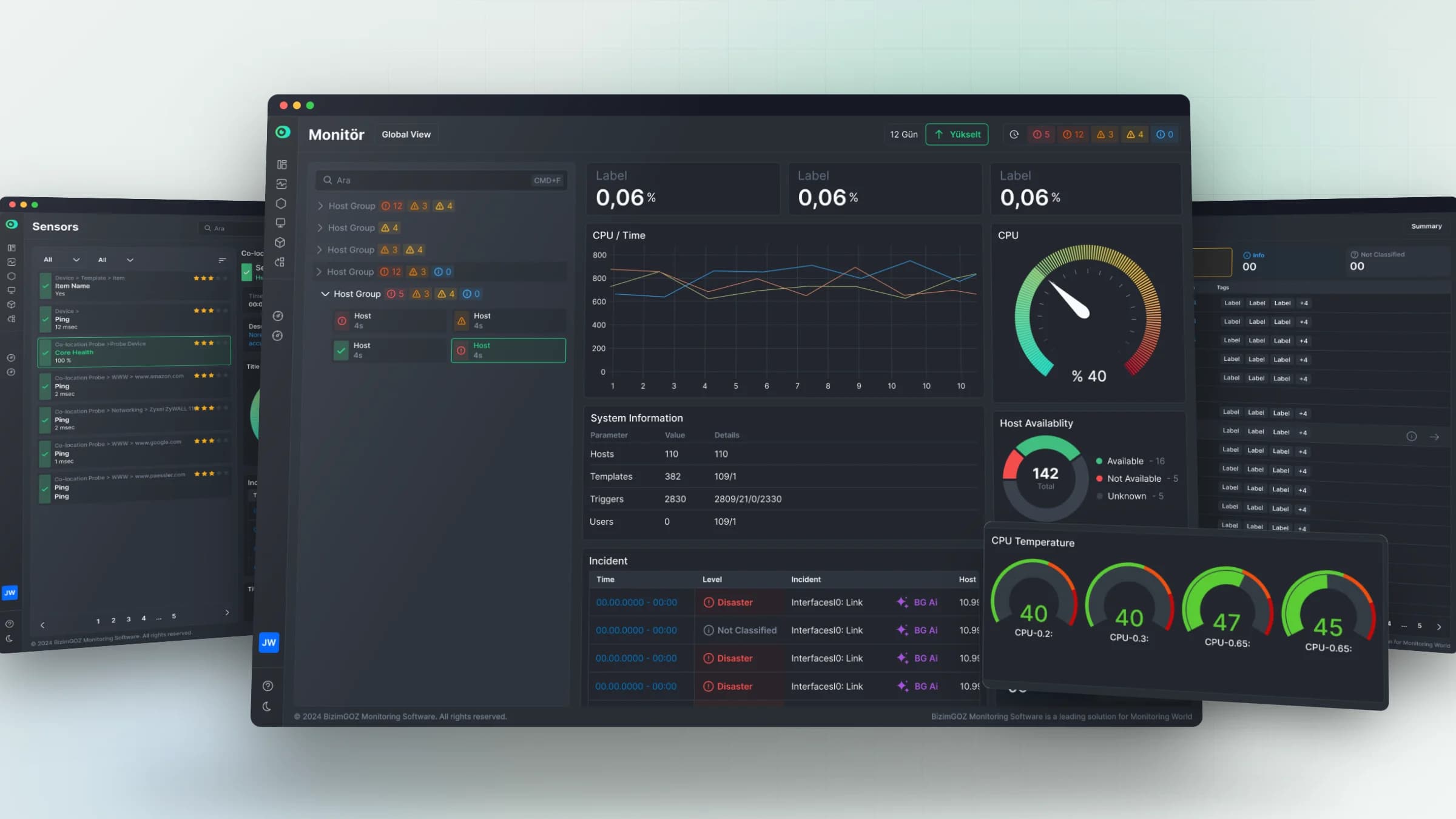Sensörler, monitör ve loglar; önde CPU sıcaklıkları