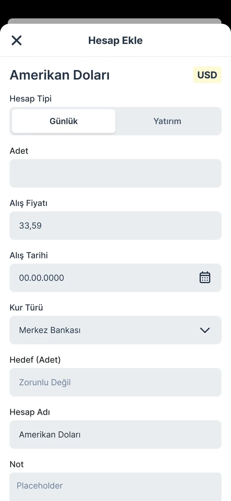 Hesap ekleme