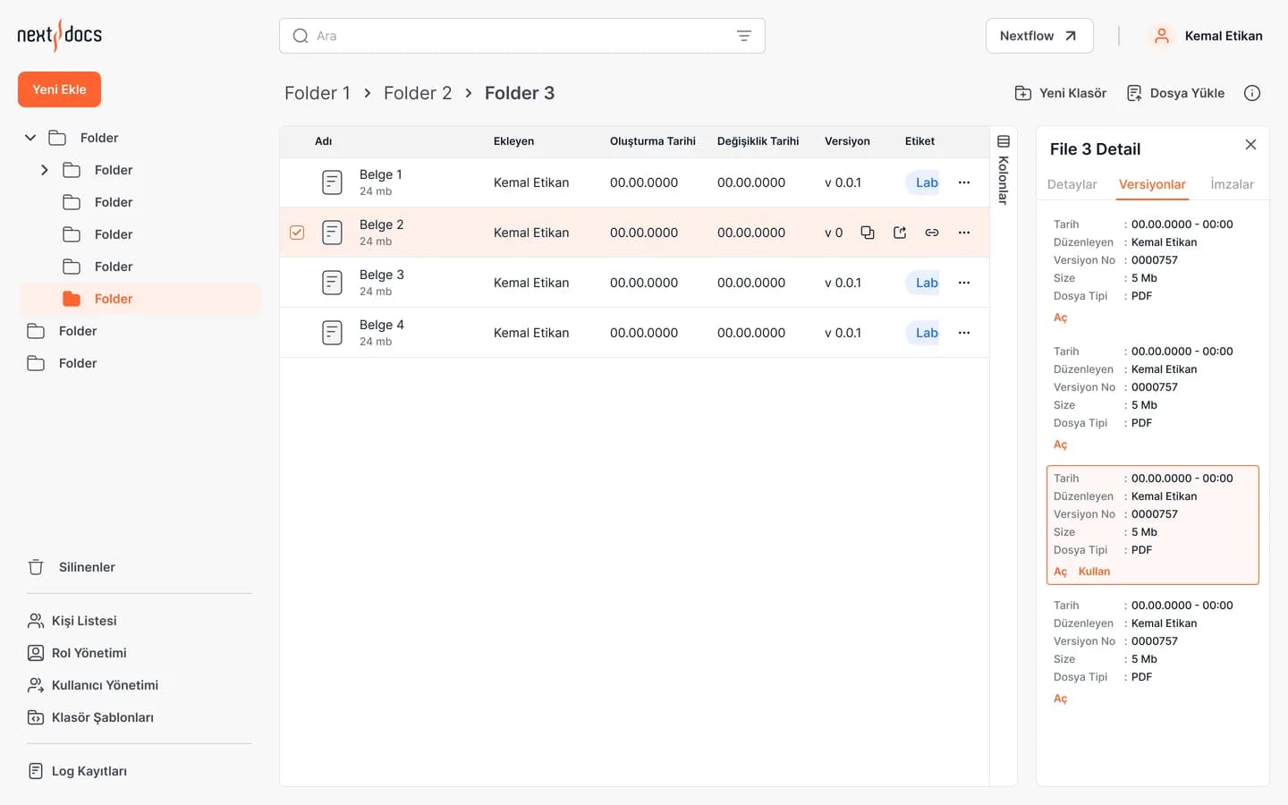 File detail with versions