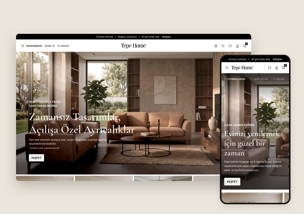 Desktop and mobile home page of the Tepe Home website