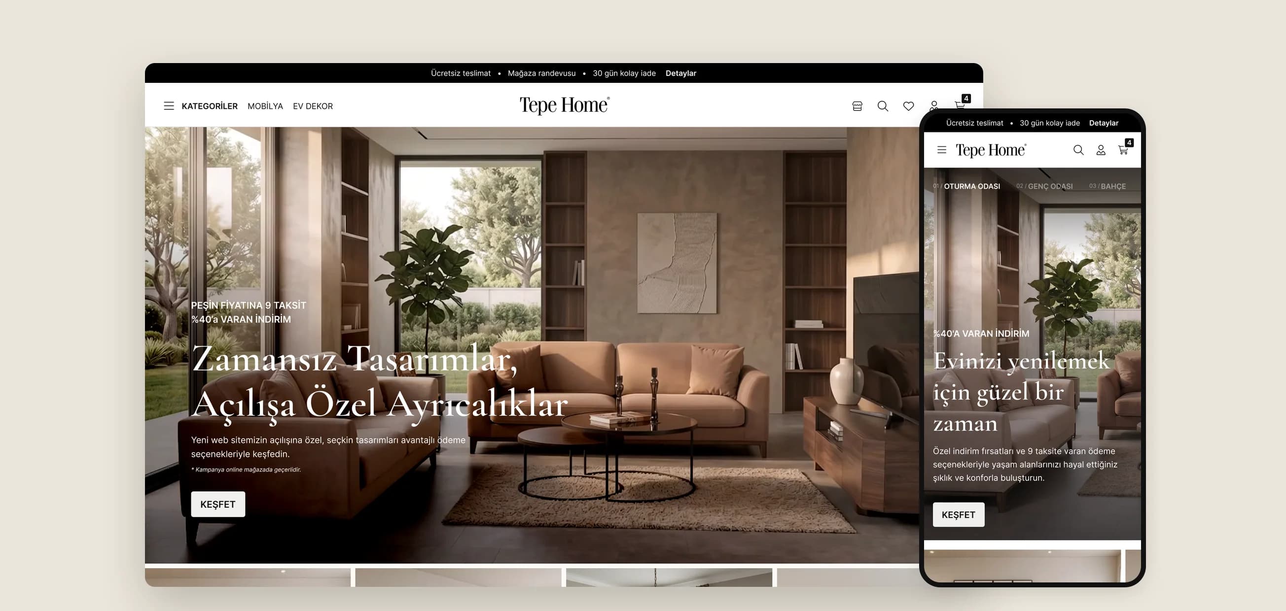 The new Tepe Home home page on desktop and on mobile