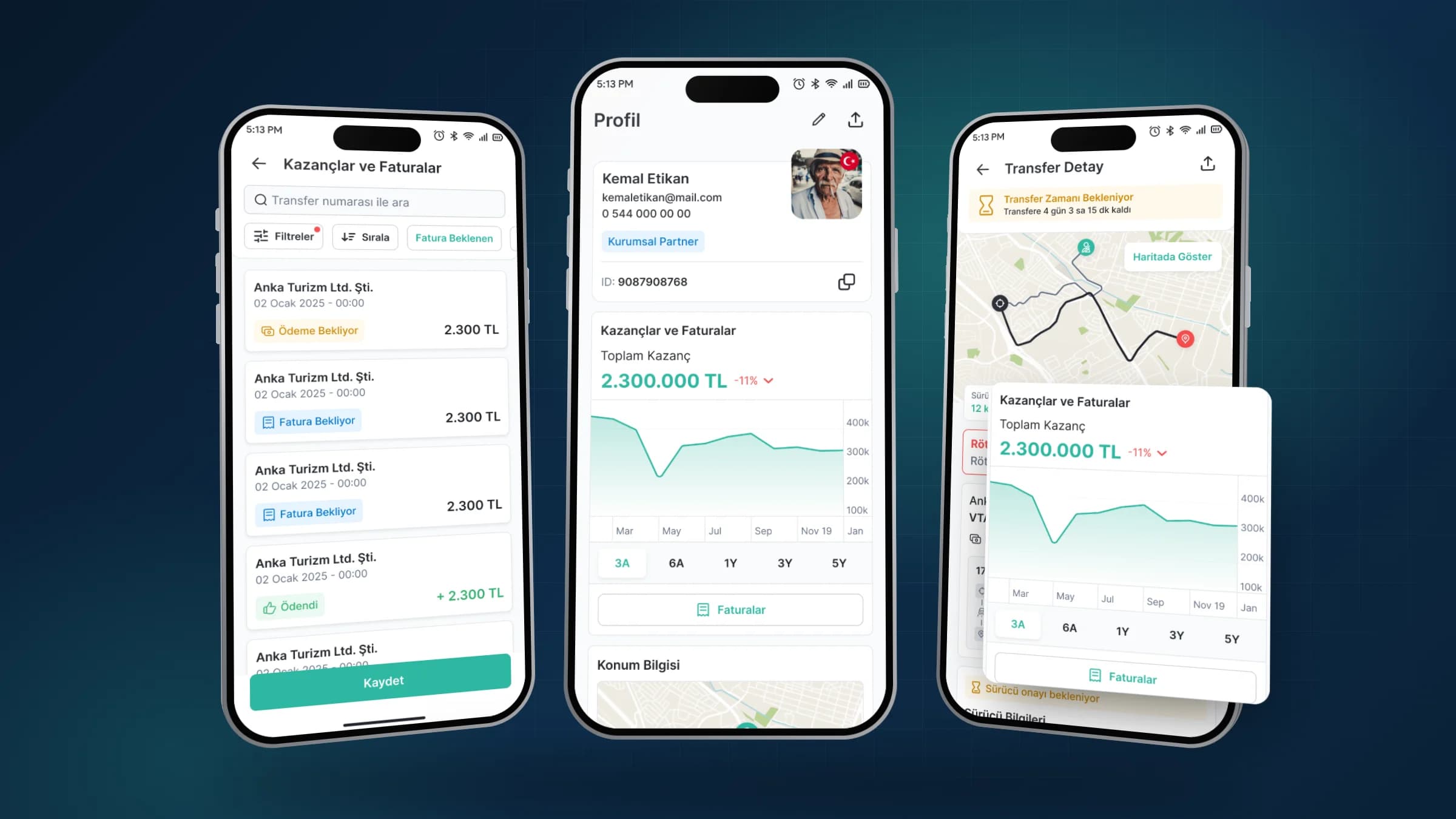 Earnings and invoices, profile and transfer tracking