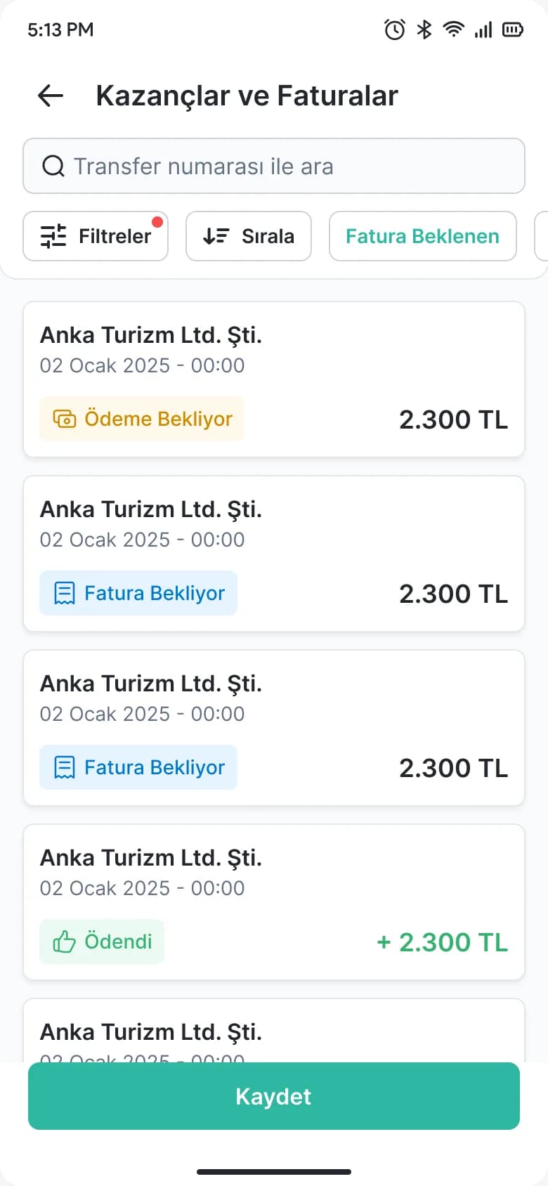 Earnings and invoices